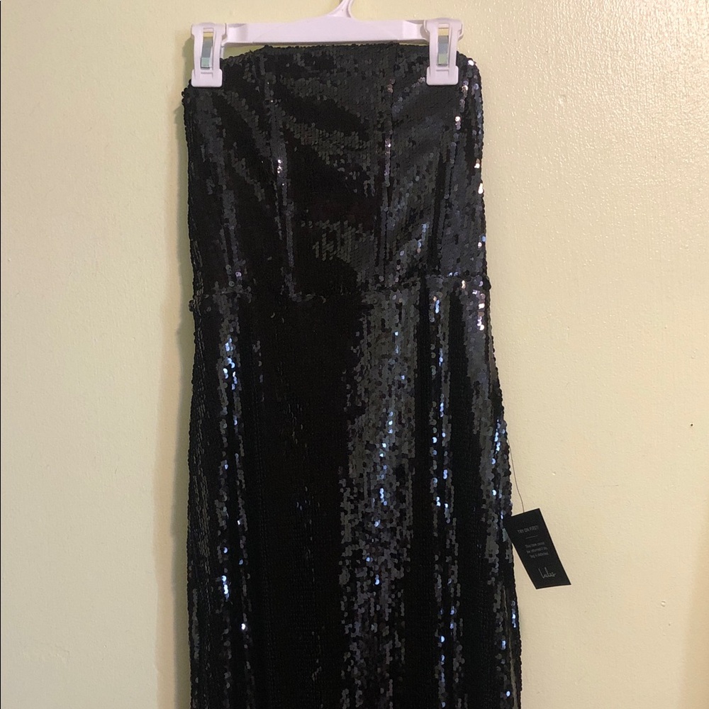 Lulu's Black Sequin Strapless Prom Dress - Picture 8 of 10